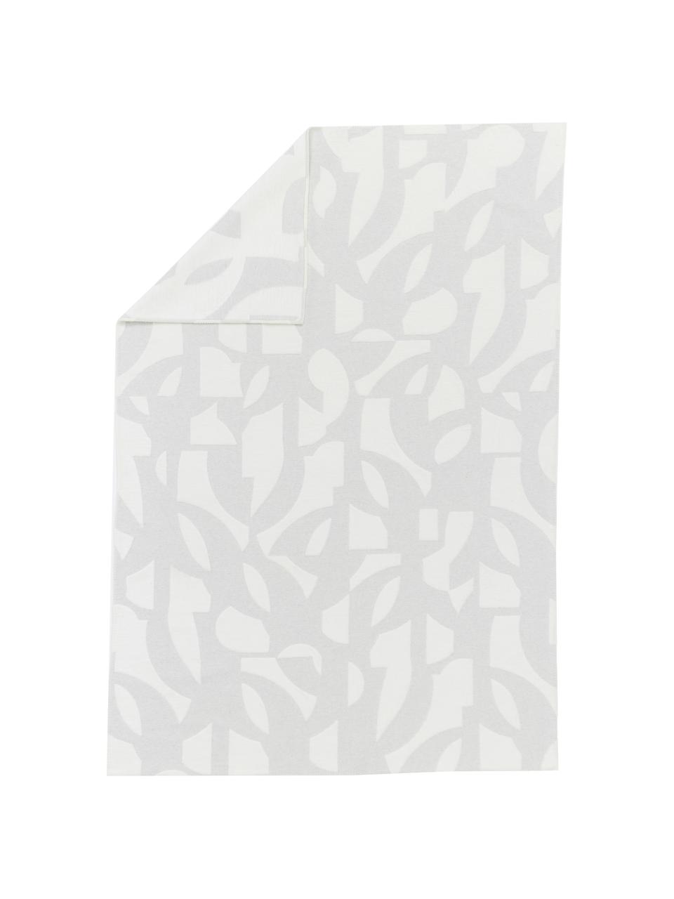 Coperta in flanella color grigio/bianco con cuciture decorative Grafic, 85% cotone, 15% poliacrilico, Grigio, bianco, Larg. 130 x Lung. 200 cm
