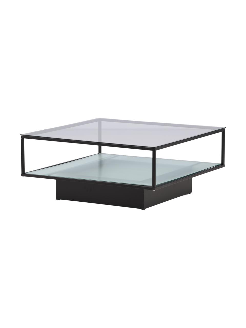 Mesa de centro Maglehem, tablero de vidrio, Tablero: vidrio tintado negro, Estructura: acero recubierto, Transparente, negro, An 90 x F 90 cm