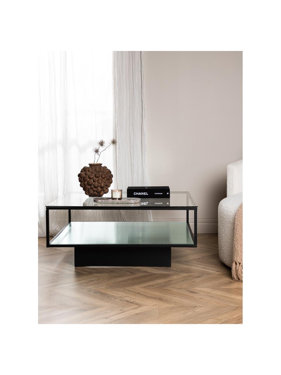 Table basse avec plateau en verre Maglehem, Transparent, noir, larg. 90 x prof. 90 cm