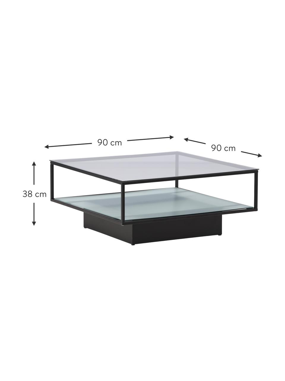 Mesa de centro Maglehem, tablero de vidrio, Tablero: vidrio tintado negro, Estructura: acero recubierto, Transparente, negro, An 90 x F 90 cm