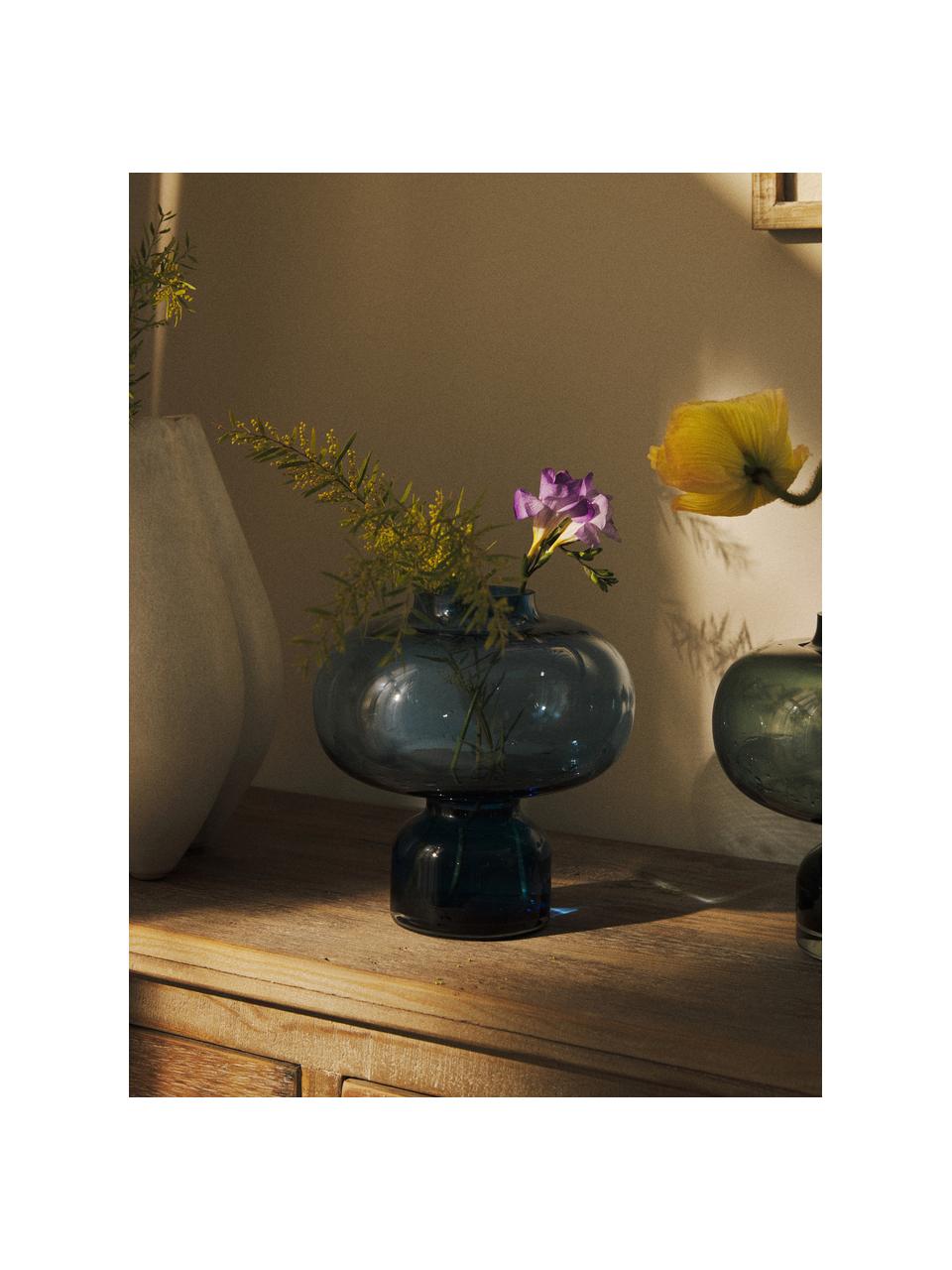 Ručne fúkaná dekoračná váza Nicola, Sodnovápenaté sklo, ručne fúkané, Modrá, Ø 20 x V 20 cm