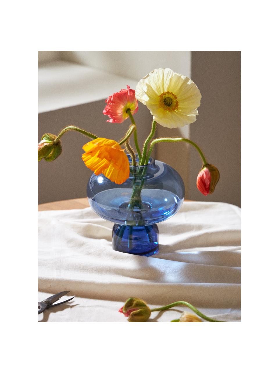 Ručne fúkaná dekoračná váza Nicola, Sodnovápenaté sklo, Modrá, Ø 20 x V 20 cm