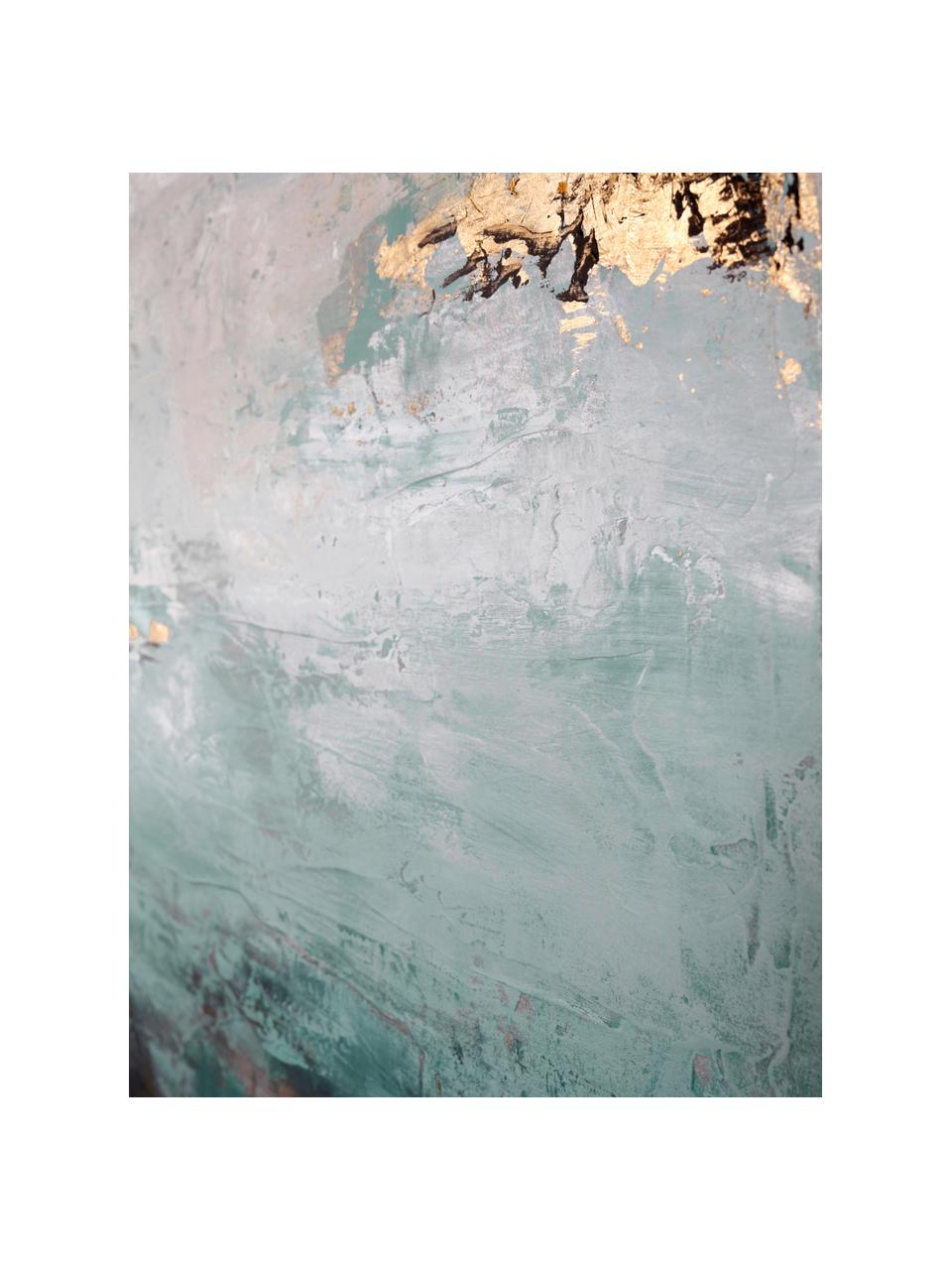 Quadro dipinto a mano con cornice in legno Gradient Grace, Cornice: legno di quercia, rivesti, Petrolio e tonalità azzurre, Larg. 92 x Alt. 120 cm
