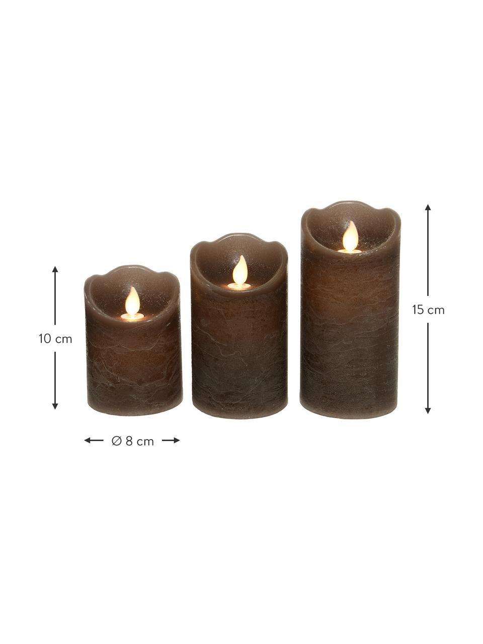 Set de velas LED Beno, 3 uds, a pilas, Cera, Marrón, Set de diferentes tamaños