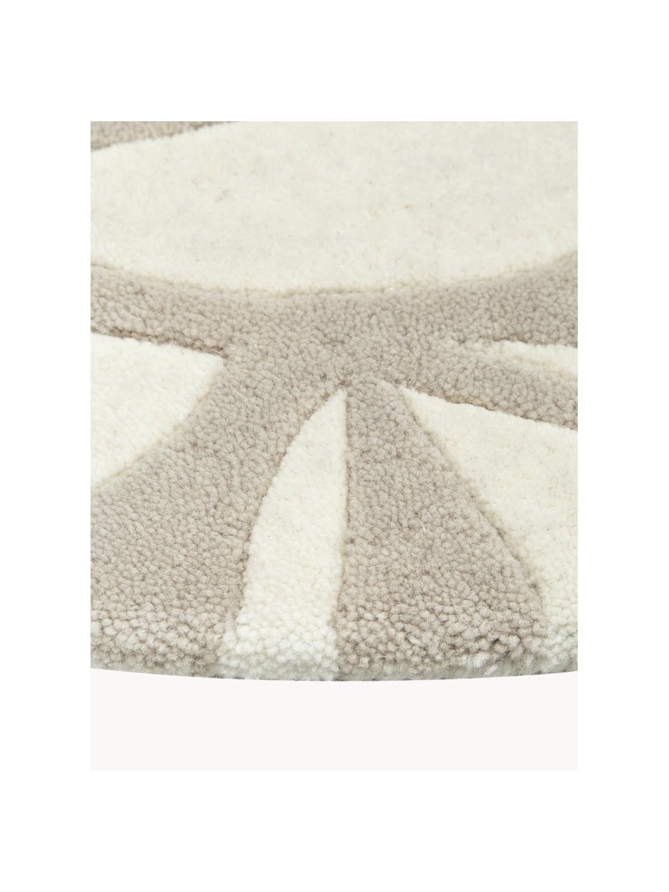 Alfombra redonda artesanal de lana Lando, Parte superior: 100% lana, Reverso: 100% algodón Las alfombra, Beige, blanco crema, Ø 120 (Tamaño S)