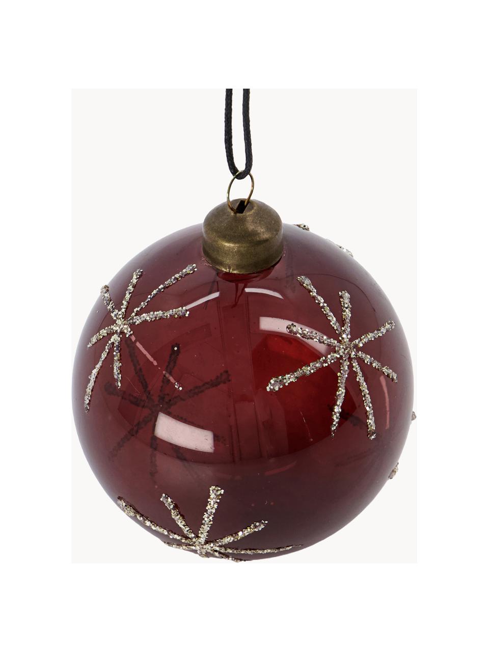 Palline di Natale Star 4 pz, Vetro, Rosso vino, argentato, Ø 8 cm