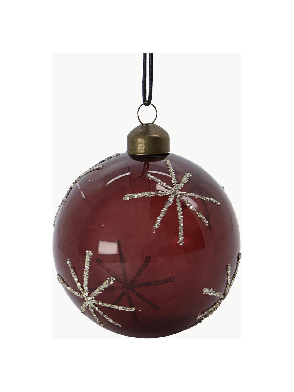 Boules de Noël Star, 4 pièces, Verre, Lie de vin, argenté, Ø 8 cm