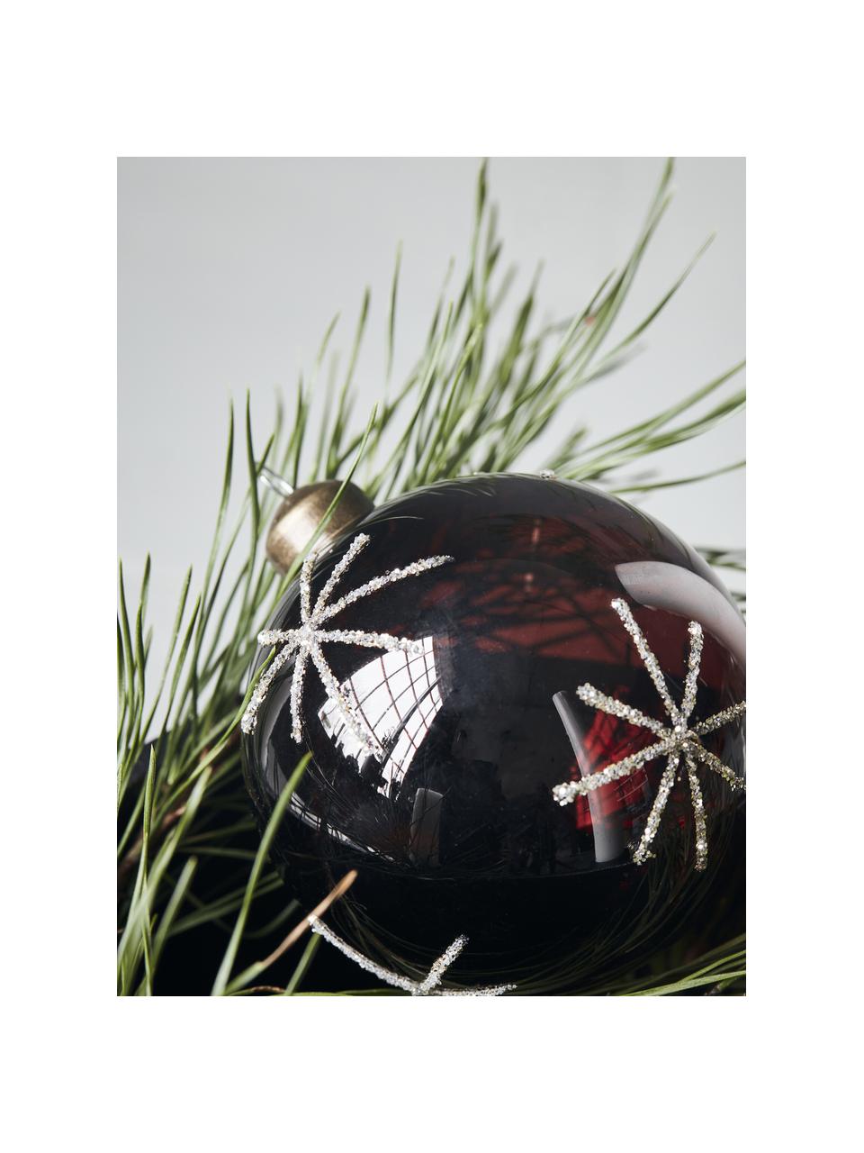 Boules de Noël Star, 4 pièces, Verre, Lie de vin, argenté, Ø 8 cm