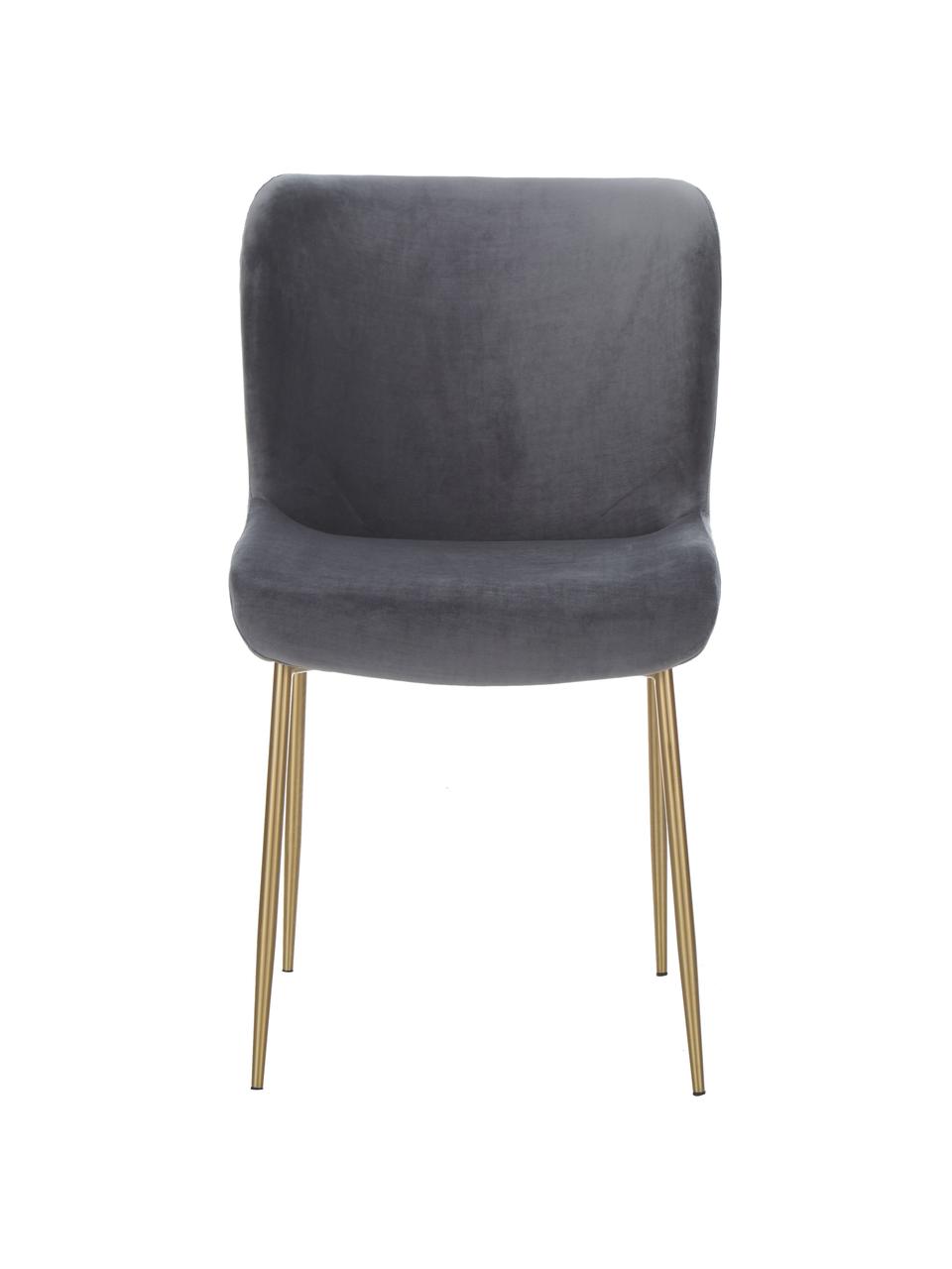 Krzesło tapicerowane z aksamitu Tess, Tapicerka: aksamit (poliester) Dzięk, Nogi: metal malowany proszkowo, Ciemnoszary aksamit, odcienie złotego, S 49 x G 64 cm