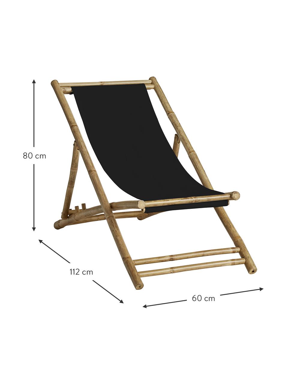 Leżak składany z drewna bambusowego Mandisa, Stelaż: drewno bambusowe, Tapicerka: płótno żaglowe, Jasny brązowy, czarny, S 112 x G 60 cm