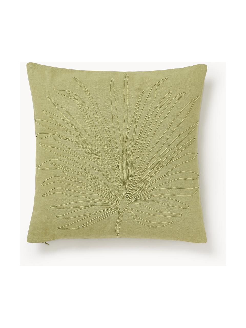 Housse de coussin 45x45 brodée Pritha, 100 % coton, Vert, larg. 45 x long. 45 cm