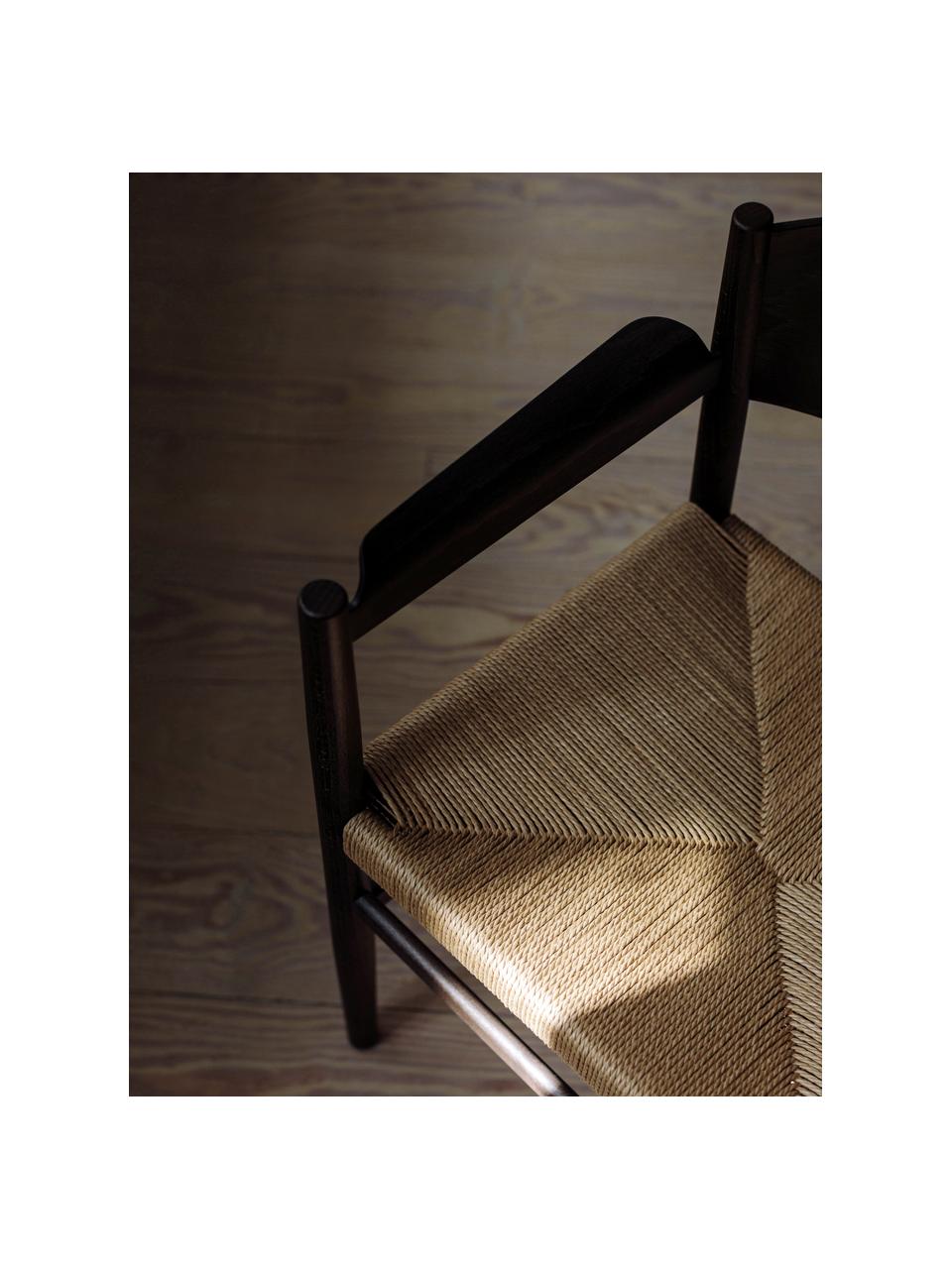 Silla con reposabrazos de madera y mimbre Nestor con geflochtener asiento, Asiento: malla de papel, Estructura: madera de haya Este produ, Beige claro, negro, An 56 x F 53 cm