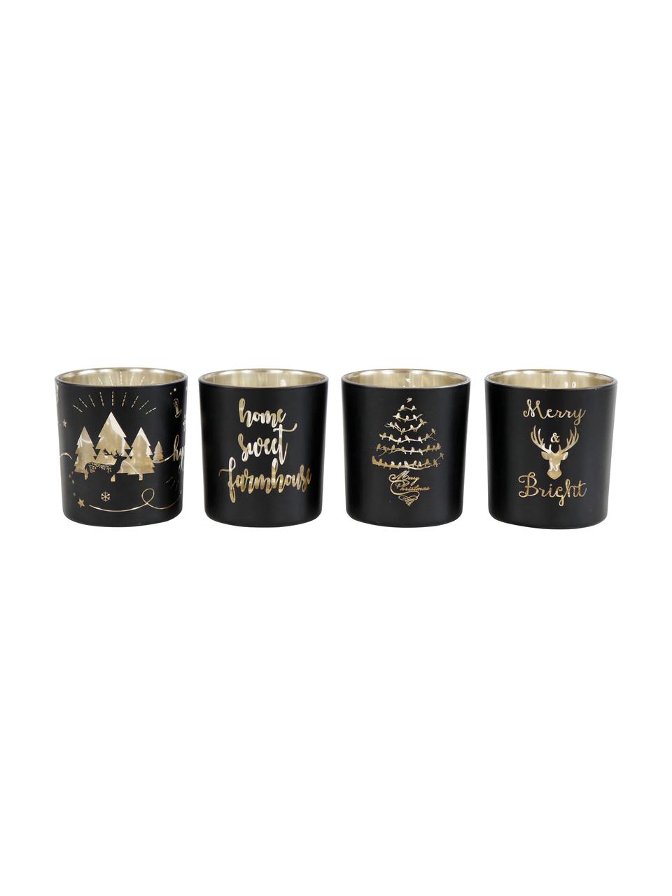 Sada svícnů na čajové svíčky Merry, 4 díly, Sklo, Černá, zlatá, Ø 7 cm, V 8 cm