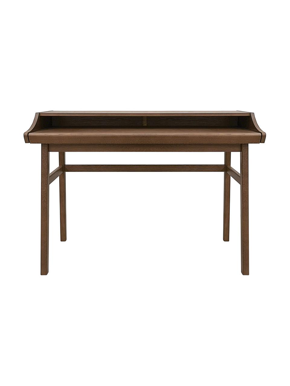 Uitschuifbare bureau Carteret, 115 x 44 - 68 cm, Poten: massief eikenhout, gebeit, Tafelblad: spaanplaat met eikenhoutf, Donkerbruin, B 115 x H 84 cm