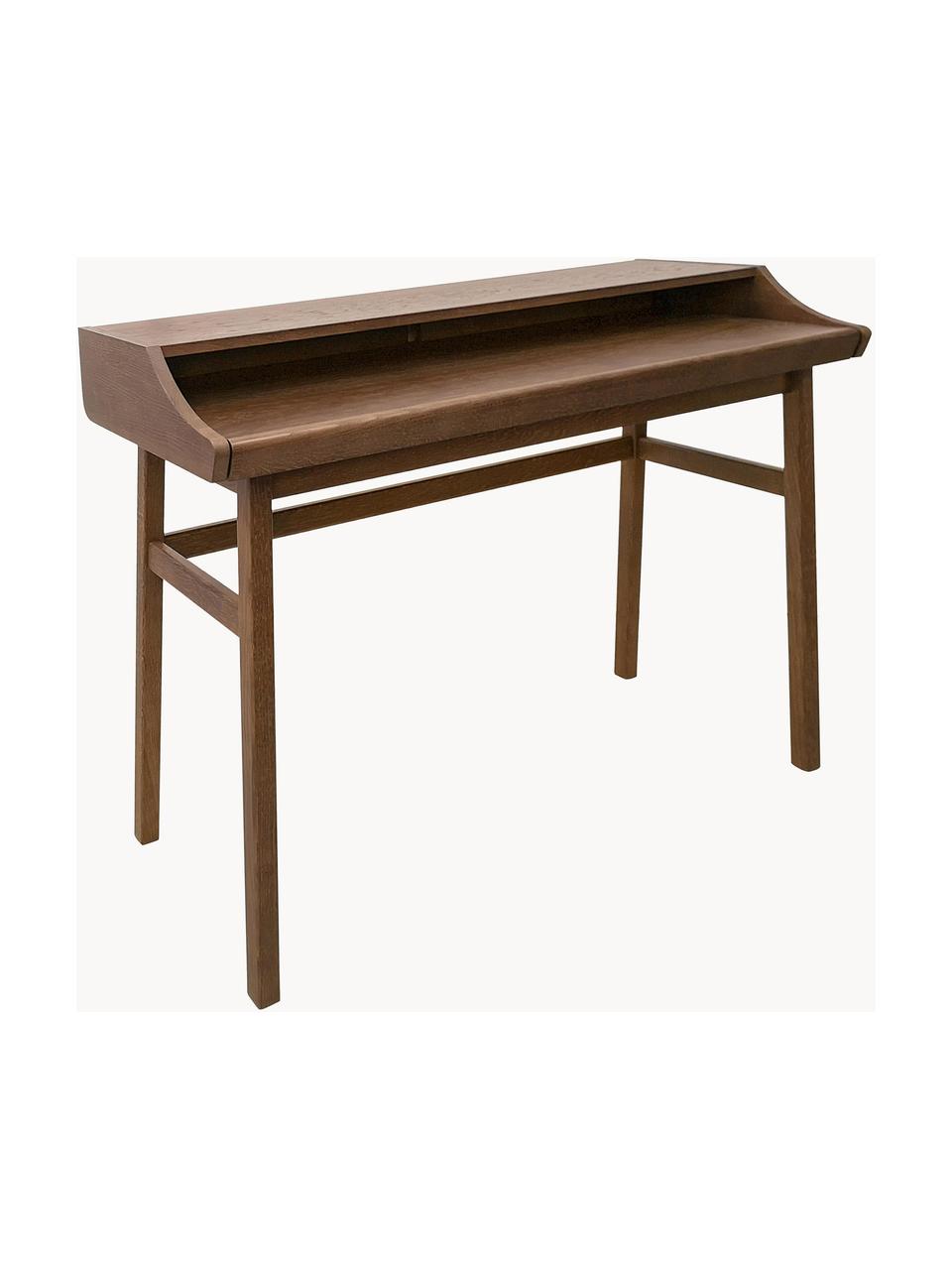 Uitschuifbare bureau Carteret, 115 x 44 - 68 cm, Poten: massief eikenhout, gebeit, Tafelblad: spaanplaat met eikenhoutf, Donkerbruin, B 115 x H 84 cm