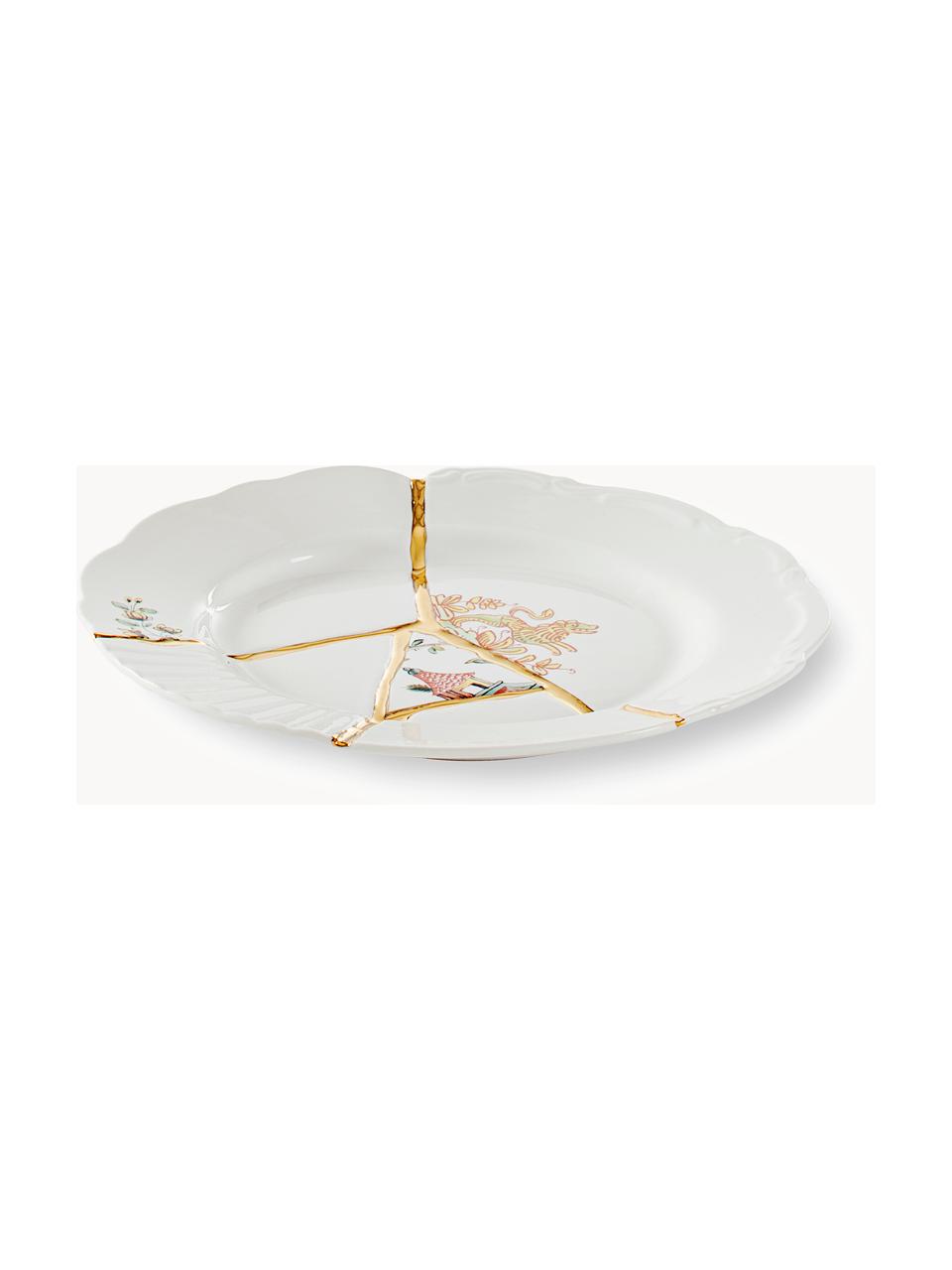 Plato postre de porcelana de diseño Kintsugi, Blanco, dorado, Ø 21 cm