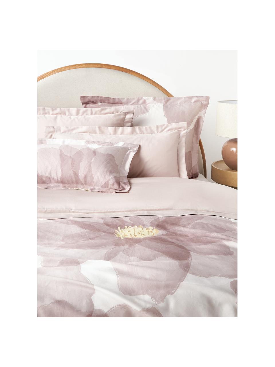 Housse de couette en satin de coton Alyssa, Rose, blanc, larg. 200 x long. 200 cm