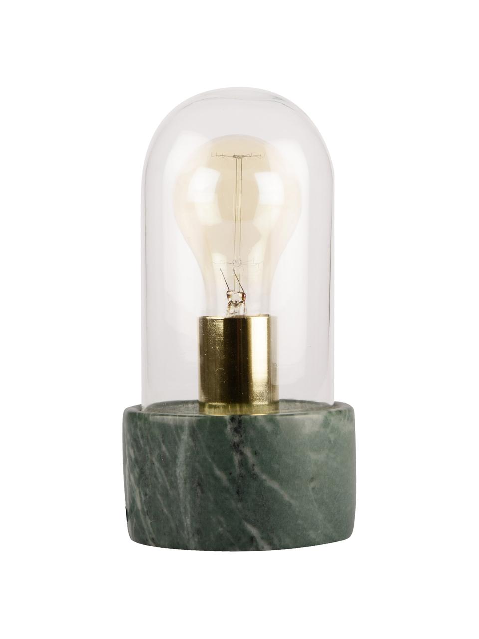 Tafellamp Marble, Voetstuk: marmer, Stolp: glas, Fitting: metaal, Voetstuk: gemarmerd groen, Stolp: transparant Fitting: goudkleurig, Ø 12 x H 24 cm