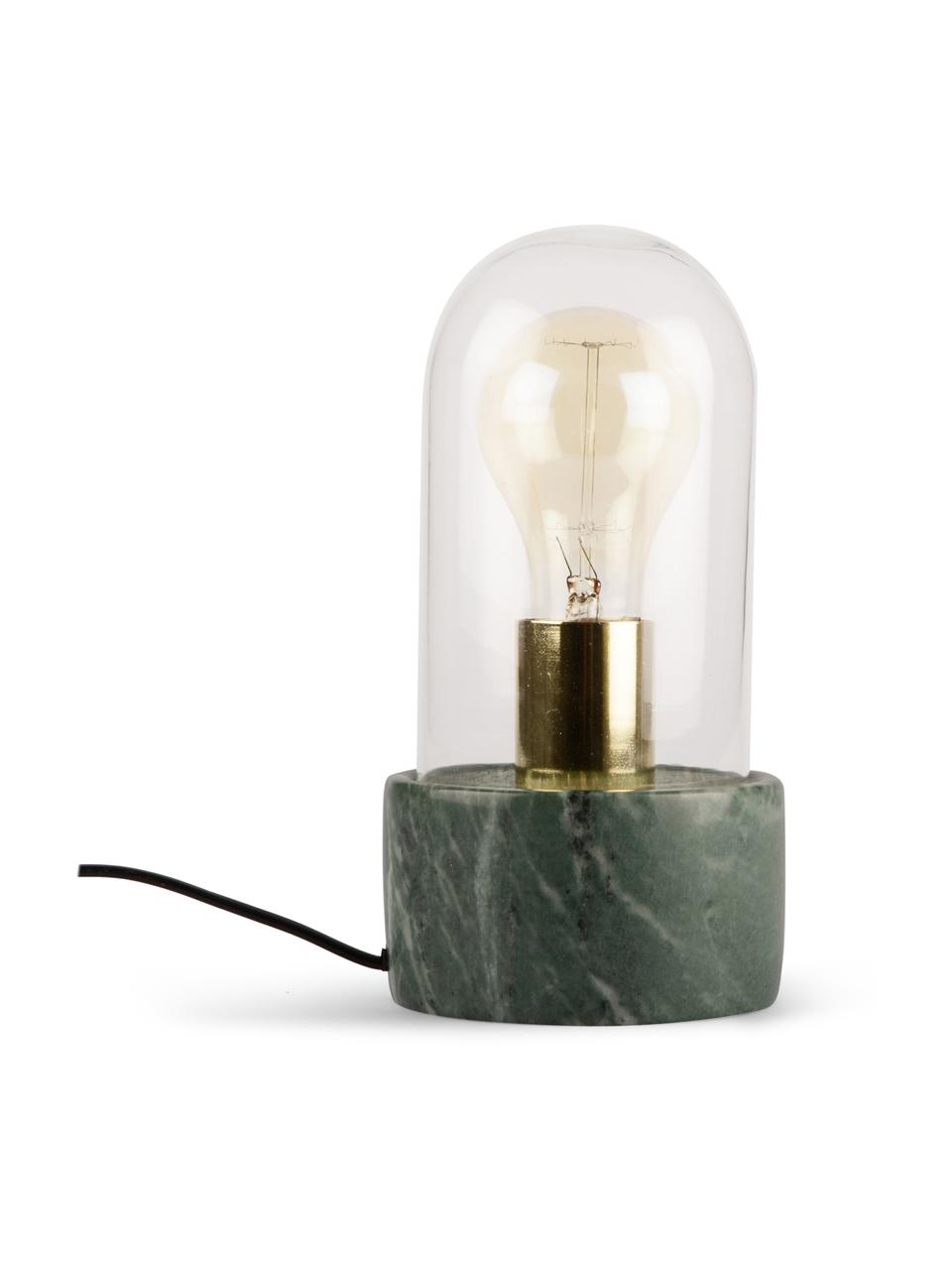 Lámpara de sobremesa Marble, Campana: vidrio, Base: verde, veteado Campana: transparente Zócalo: dorado, Ø 12 x Al 24 cm