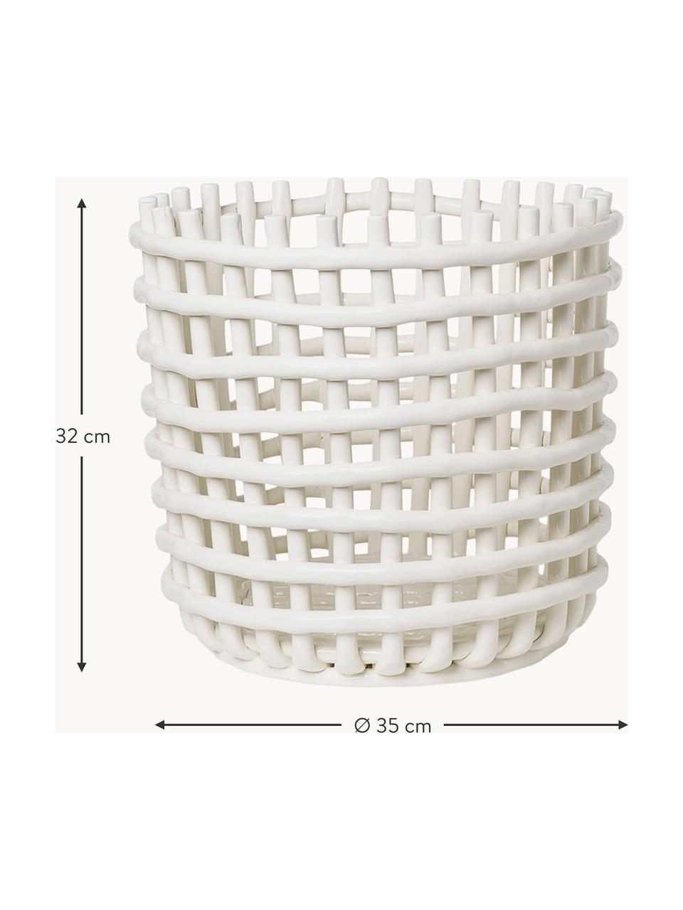 Handgefertigter Aufbewahrungskorb Nalan aus Keramik, H 32 cm, Keramik, Off White, Ø 35 x H 32 cm