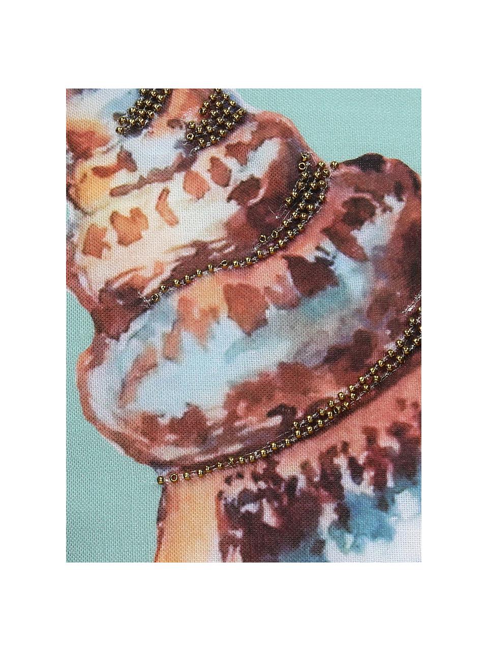 Cojín con abalorios Shell, con relleno, Turquesa, multicolor, An 45 x L 45 cm