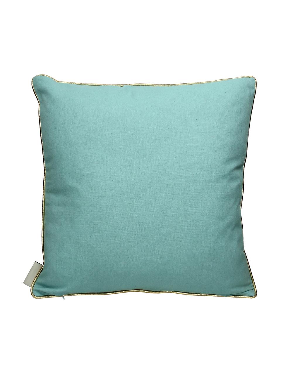 Coussin 45x45 extérieur avec petites perles brodées Shell, Turquoise, multicolore, larg. 45 x long. 45 cm