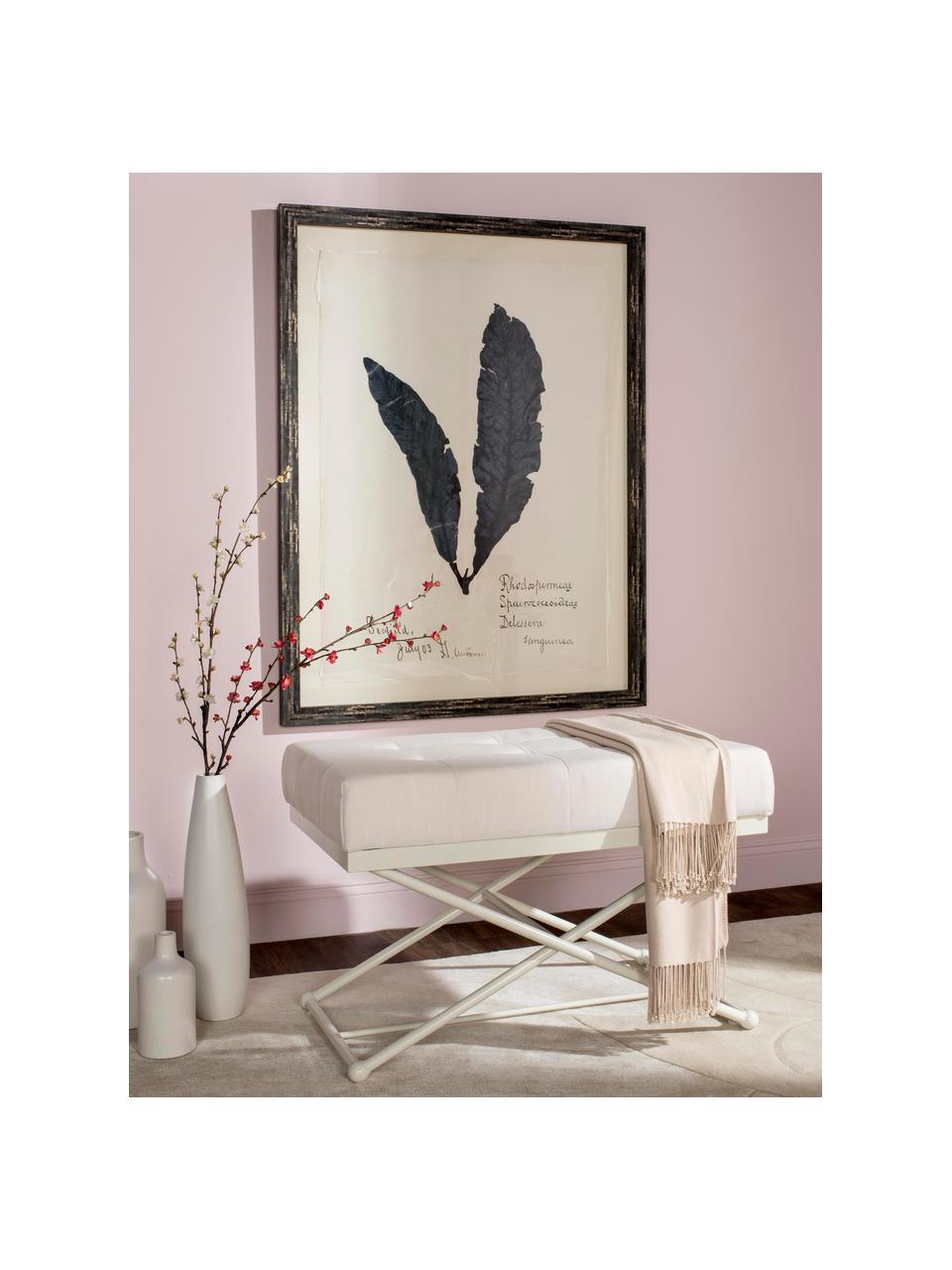 Sitzbank Chloe in Weiß, gepolstert, Bezug: Leinen, Füße: Metall, lackiert, Ecru, Creme, 83 x 56 cm