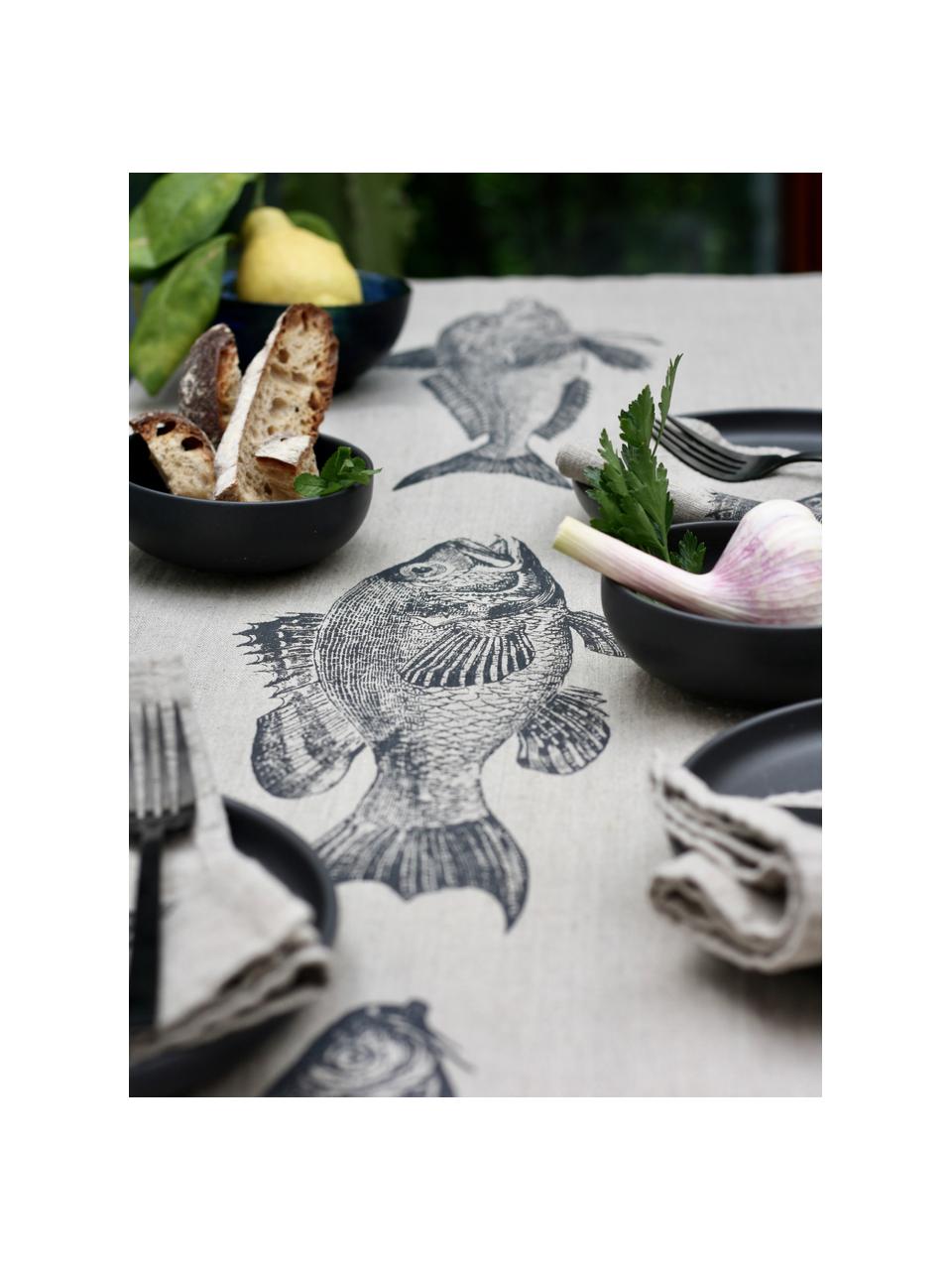 Ľanový stolový behúň Fish, 100 % ľan, Hnedosivá, antracitová, Š 43 x D 150 cm