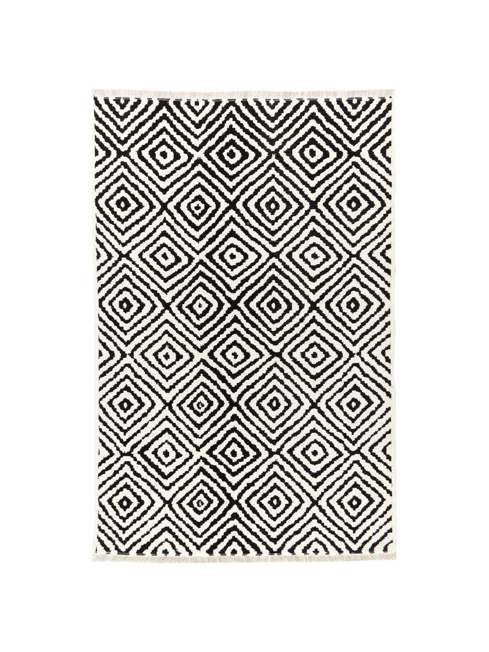 Kelimteppich Mozaik in Schwarz/Weiss, 90% Baumwolle, 10% Polyester, Schwarz, B 120 x L 180 cm (Grösse S)