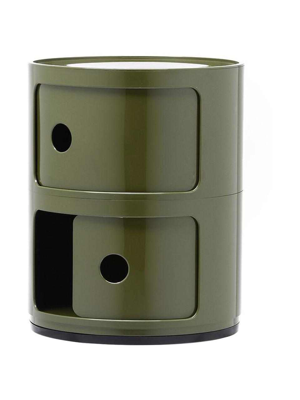 Contenitore di design con 3 cassetti Componibili, Plastica certificata Greenguard, Verde lucido, Ø 32 x Alt. 40 cm