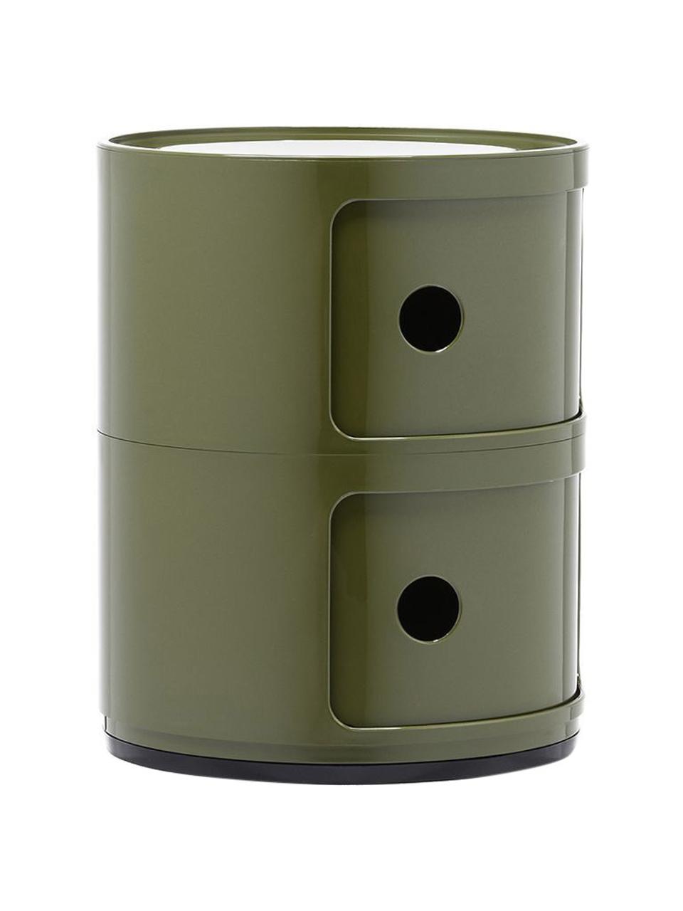 Contenitore di design con 3 cassetti Componibili, Plastica certificata Greenguard, Verde lucido, Ø 32 x Alt. 40 cm