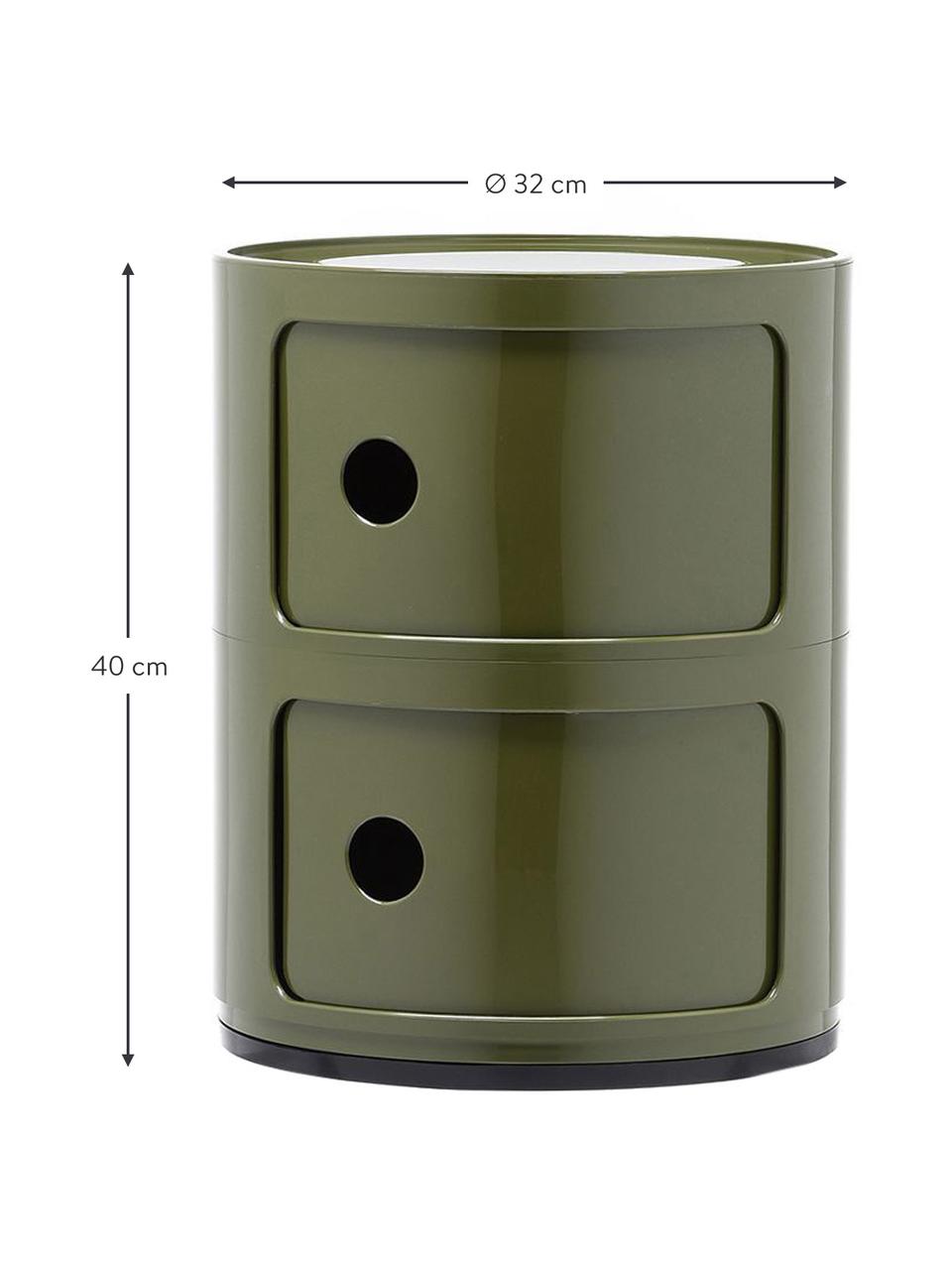 Designový odkládací stolek Componibili, 2 moduly, Umělá hmota, s certifikací Greeguard, Zelená, lesklá, Ø 32 cm, V 40 cm