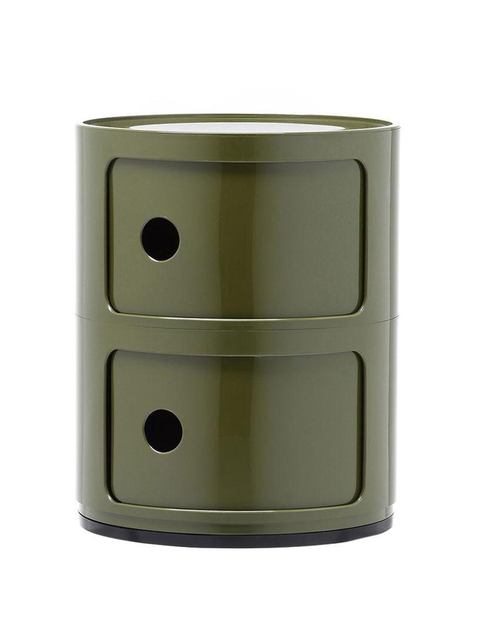 Design Container Componibili, 2 Elemente, Kunststoff, Greenguard-zertifiziert, Grün, glänzend, Ø 32 x H 40 cm