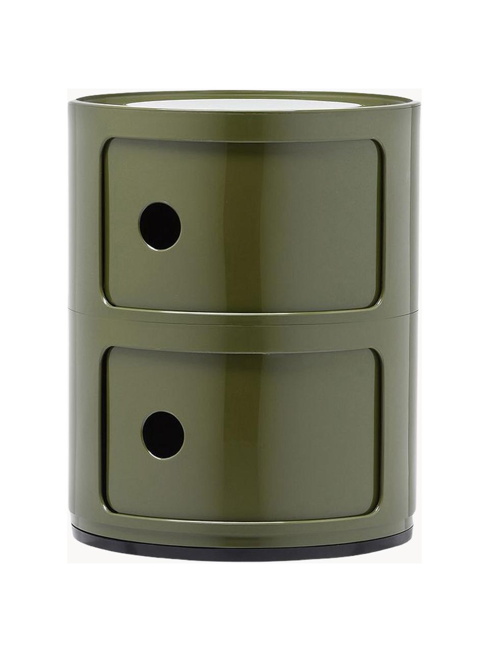 Design Container Componibili, 2 Elemente, Kunststoff (ABS), lackiert, Greenguard-zertifiziert, Olivgrün, glänzend, Ø 32 x H 40 cm