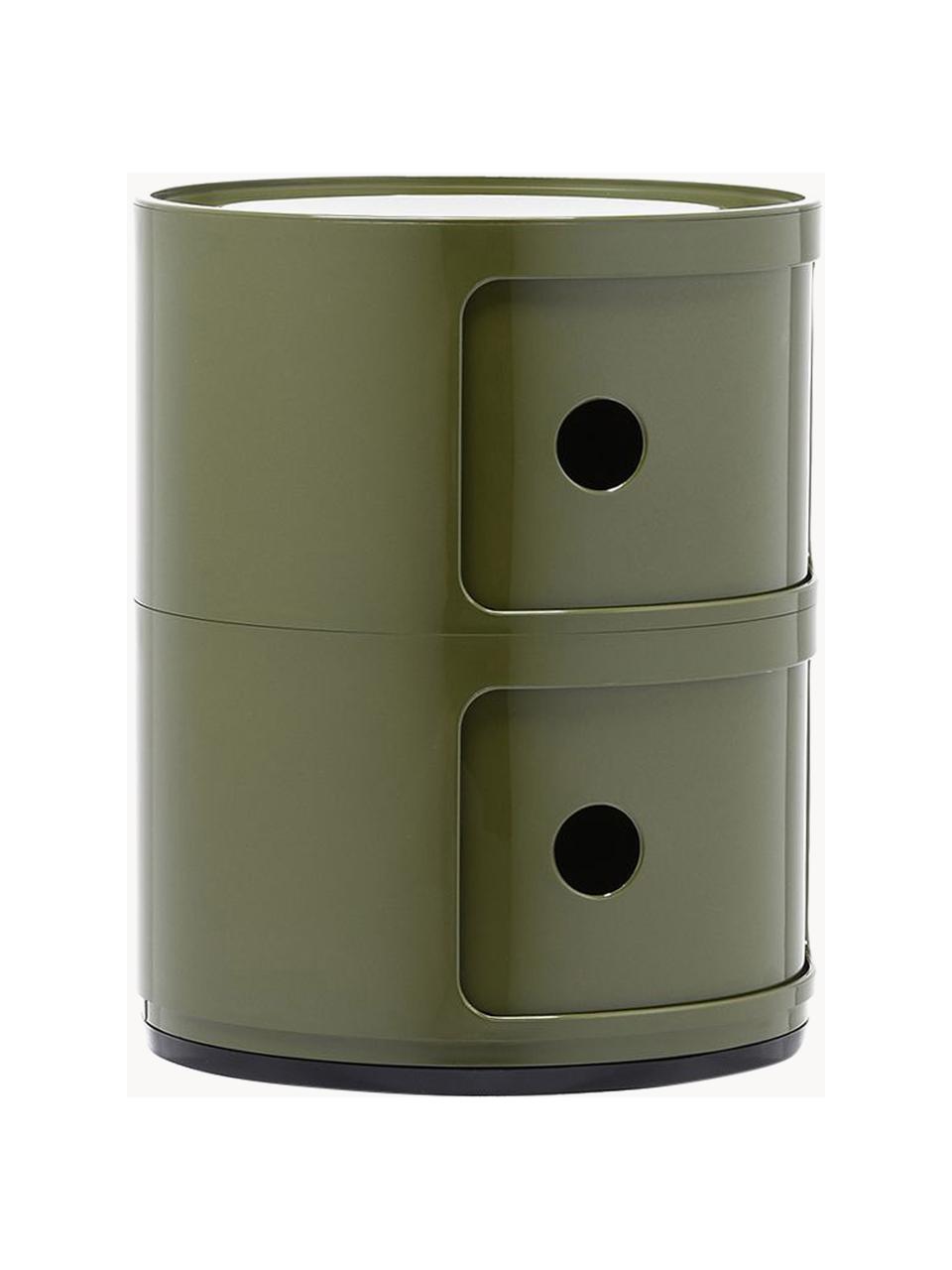 Contenitore di design con 2 cassetti Componibili, Plastica (ABS) laccata, certificata Greenguard, Verde oliva, lucido, Ø 32 x Alt. 40 cm