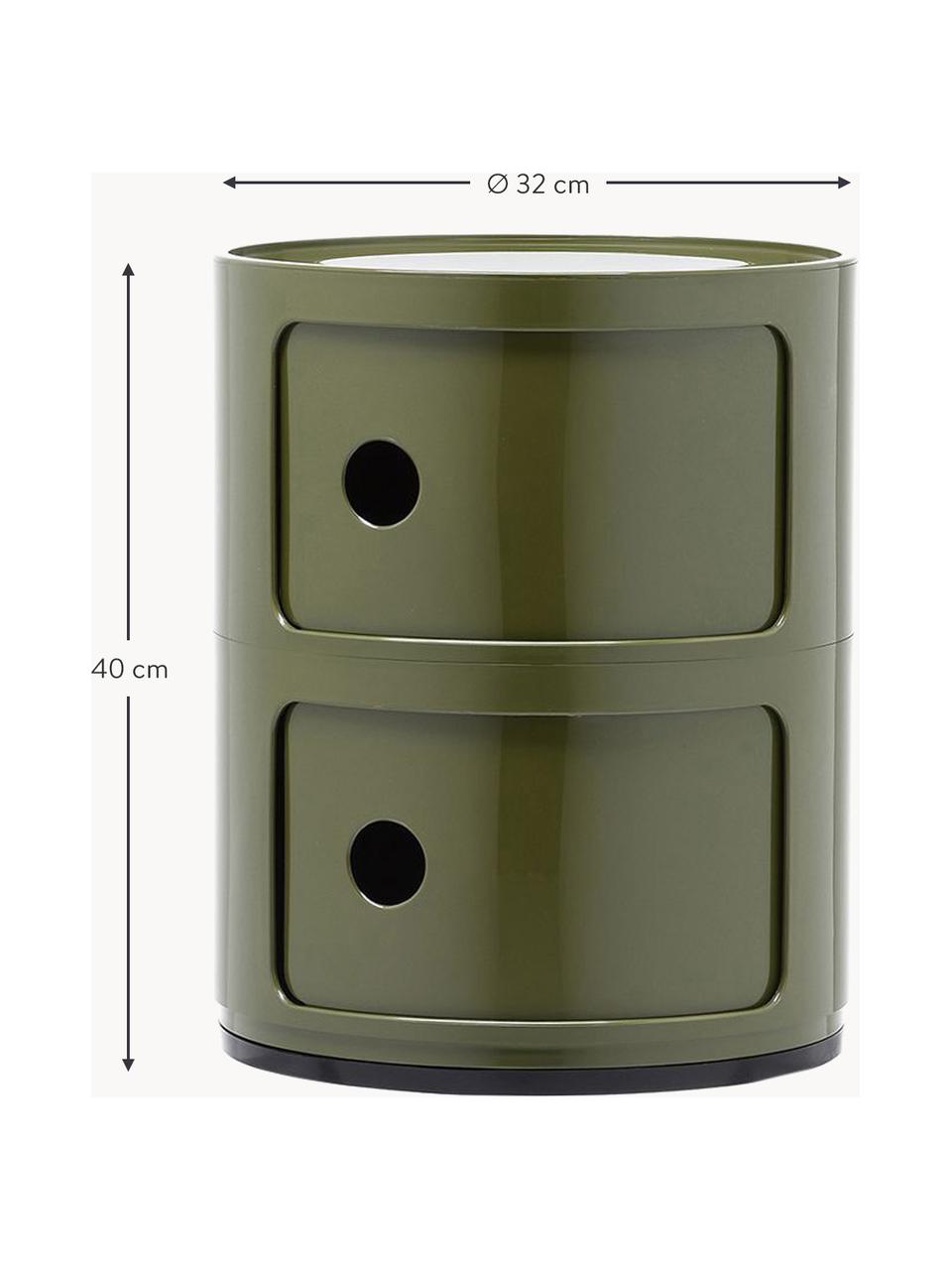 Dizajnová skrinka Componibili, 2 moduly, Plast (ABS), lakovaný, certifikát Greenguard, Olivovozelená, lesklá, Ø 32 x V 40 cm