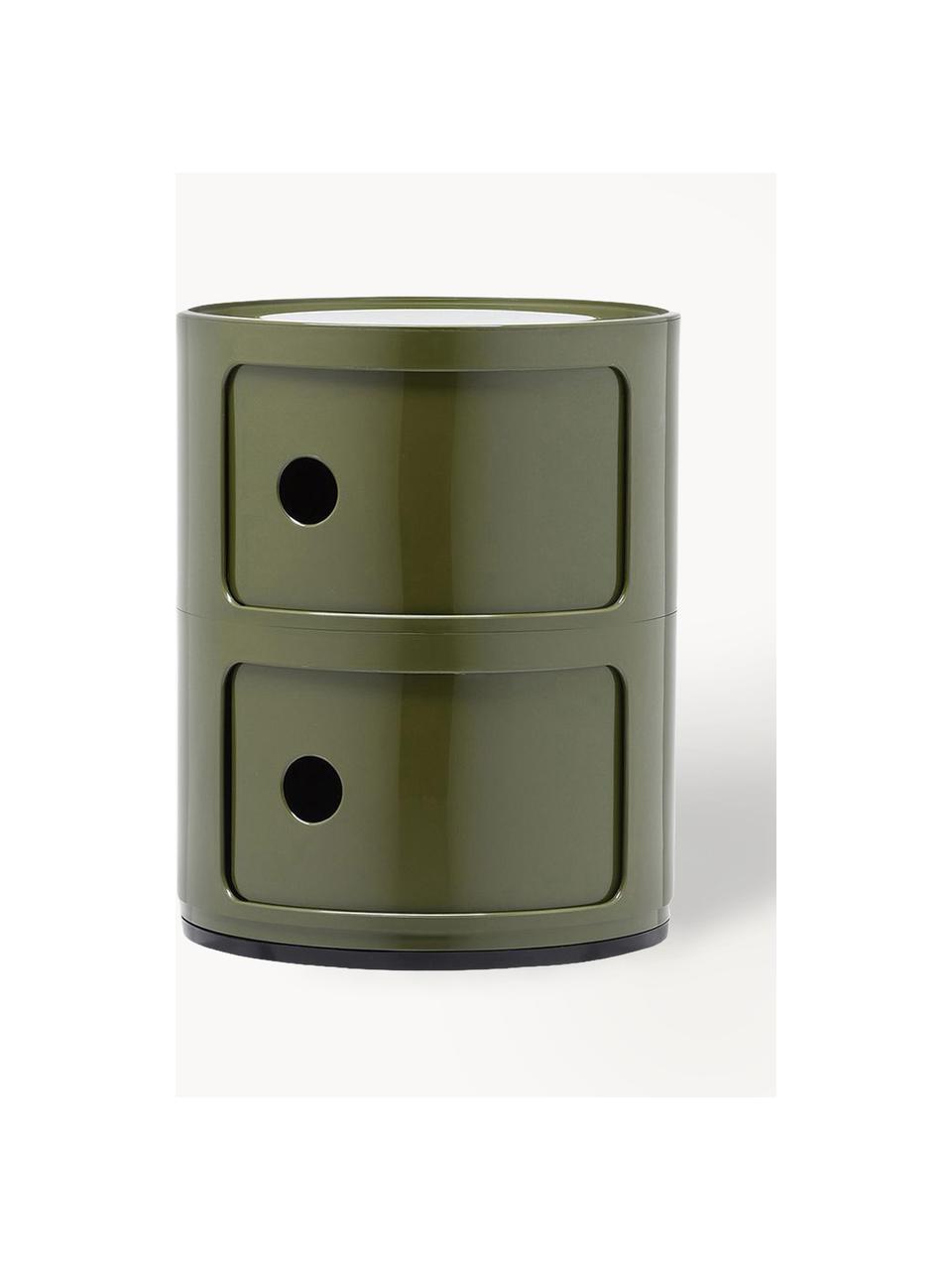 Design container Componibili, 2 modules, Kunststof (ABS), gelakt, Greenguard-gecertificeerd, Olijfgroen, glanzend, Ø 32 x H 40 cm