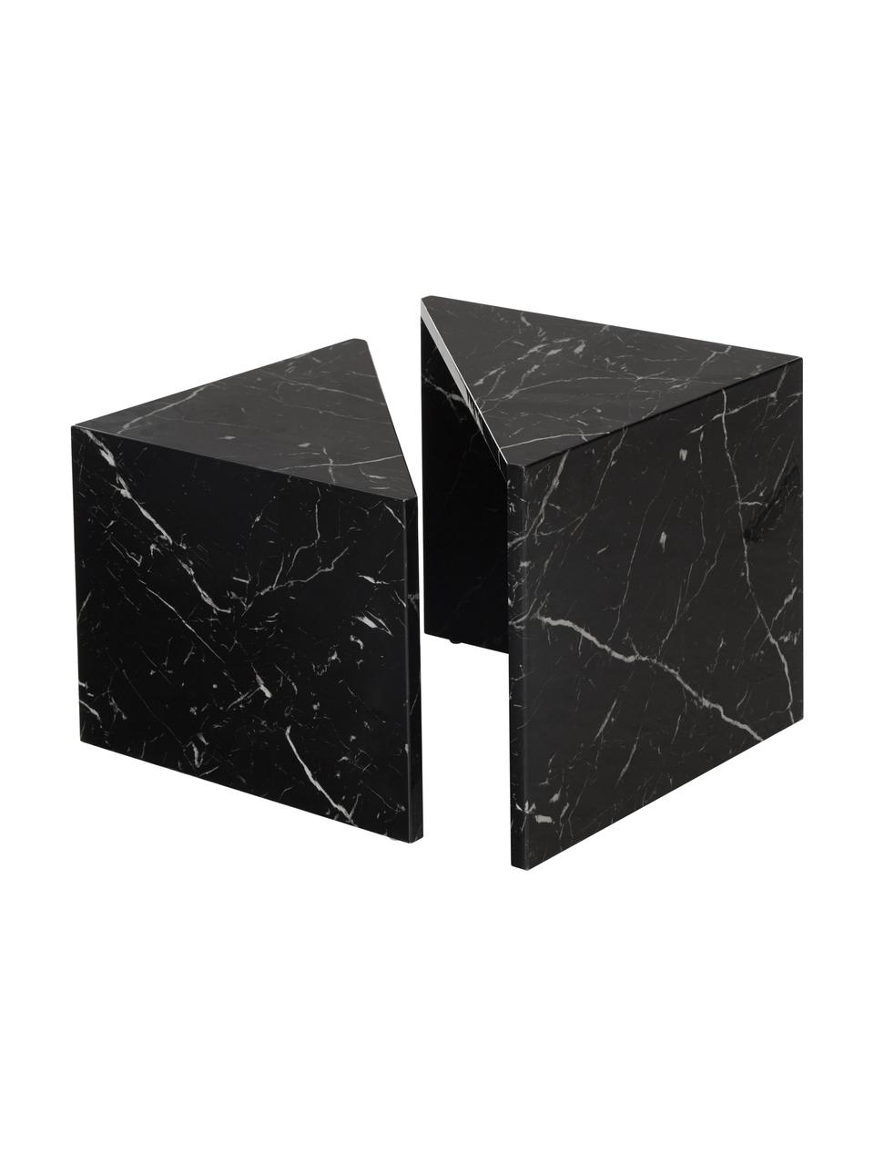 Table basse aspect marbre Vilma, 2 élém., MDF (panneau en fibres de bois à densité moyenne), avec papier adhésive aspect marbre, Noir, marbré, brillant, Lot de différentes tailles