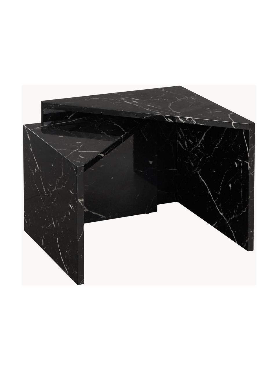 Set 2 tavolini da salotto effetto marmo Vilma, Pannello MDF (fibra a media densità) rivestito laccato, Nero effetto marmo, Set in varie misure