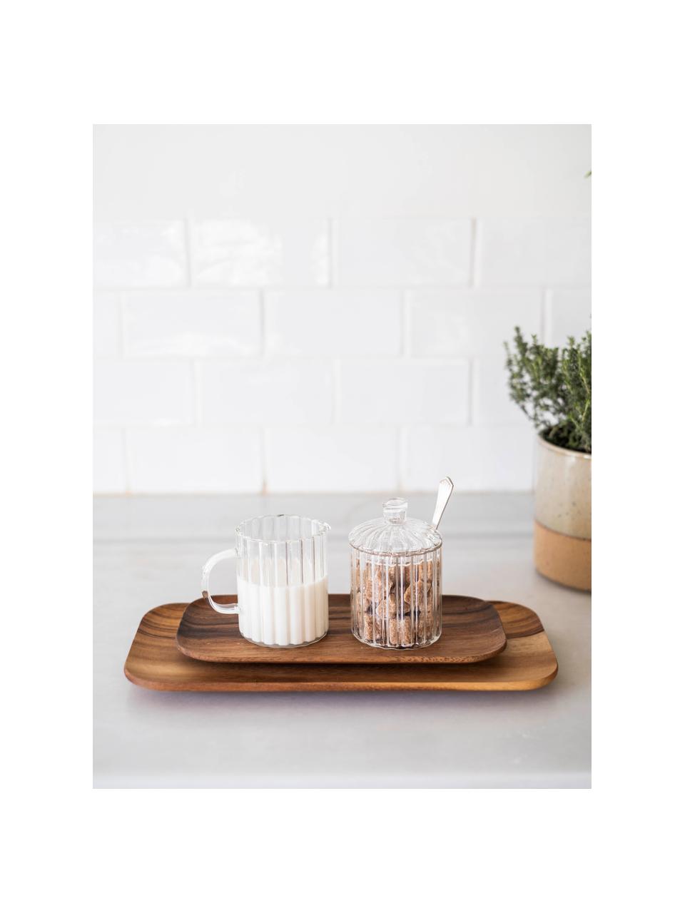 Milchkännchen und Zuckerdose Brilia aus Glas, 3er-Set, Löffel: Edelstahl, beschichtet, Transparent, Set mit verschiedenen Größen