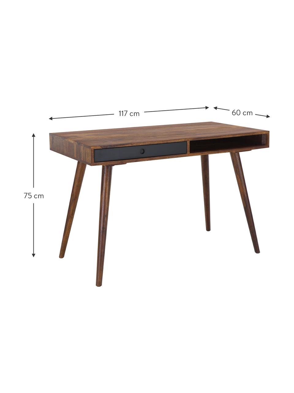 Bureau Repa uit massief hout, Sheesham hout, massief, gelakt,, Sheesham hout, zwart, B 117 x D 60 cm