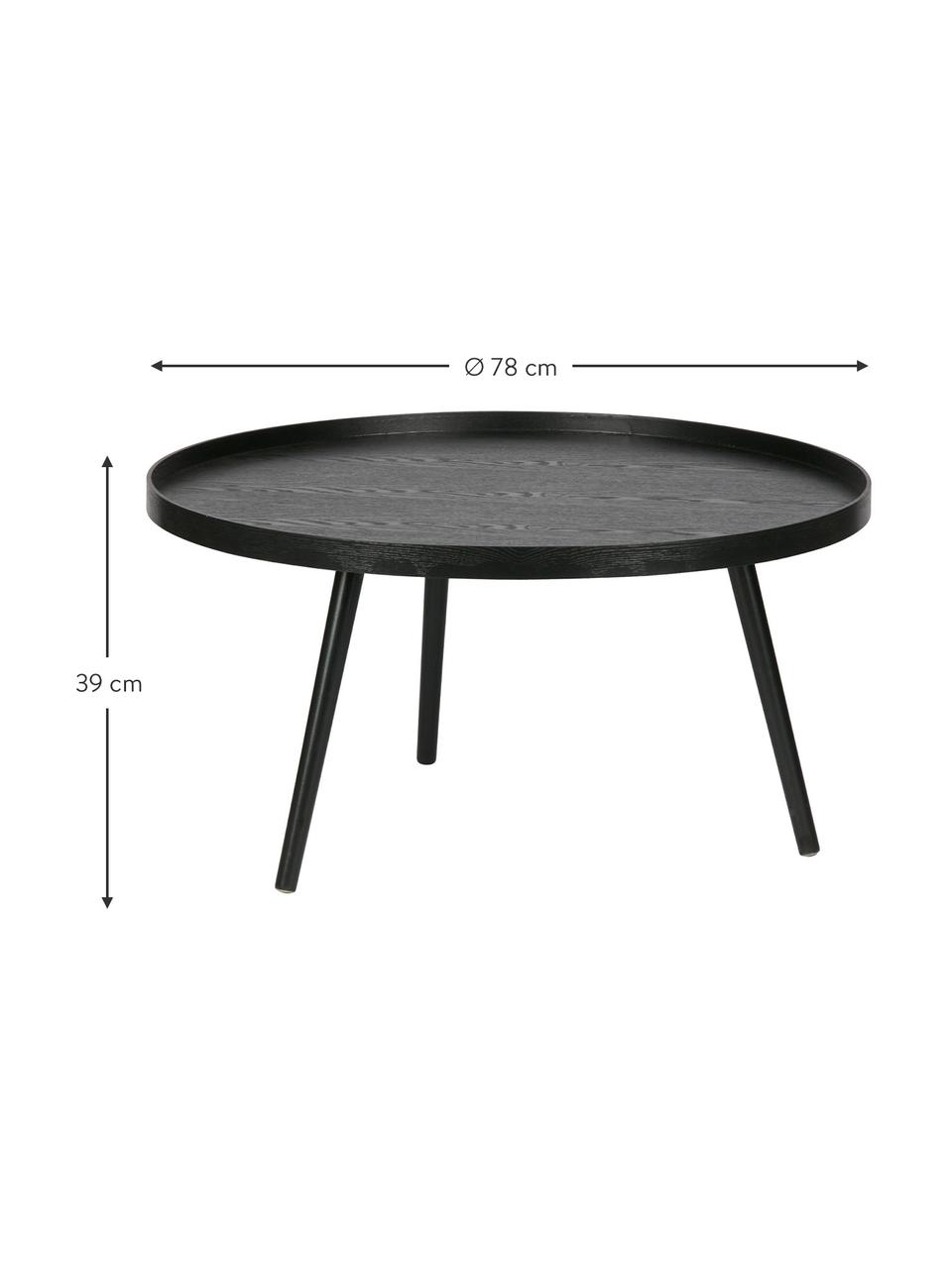 Table basse ronde Mesa, MDF (panneau en fibres de bois à densité moyenne) avec placage de pin, laqué, Noir, Ø 78 x haut. 39 cm