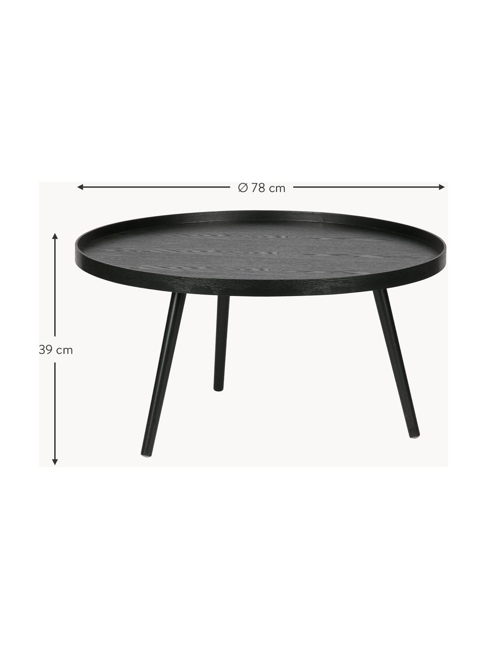 Runder Couchtisch Mesa, Tischplatte: Mitteldichte Holzfaserpla, Beine: Kiefernholz, lackiert, Schwarz, Ø 78 cm