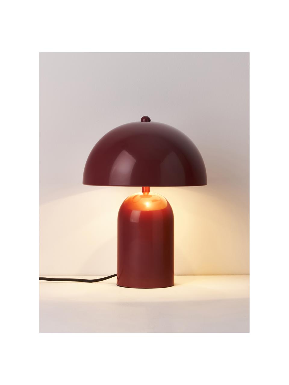 Kleine retro tafellamp Walter, Lampenkap: gepoedercoat metaal, Lampvoet: gepoedercoat metaal, Rood, glanzend, Ø 25 x H 34 cm