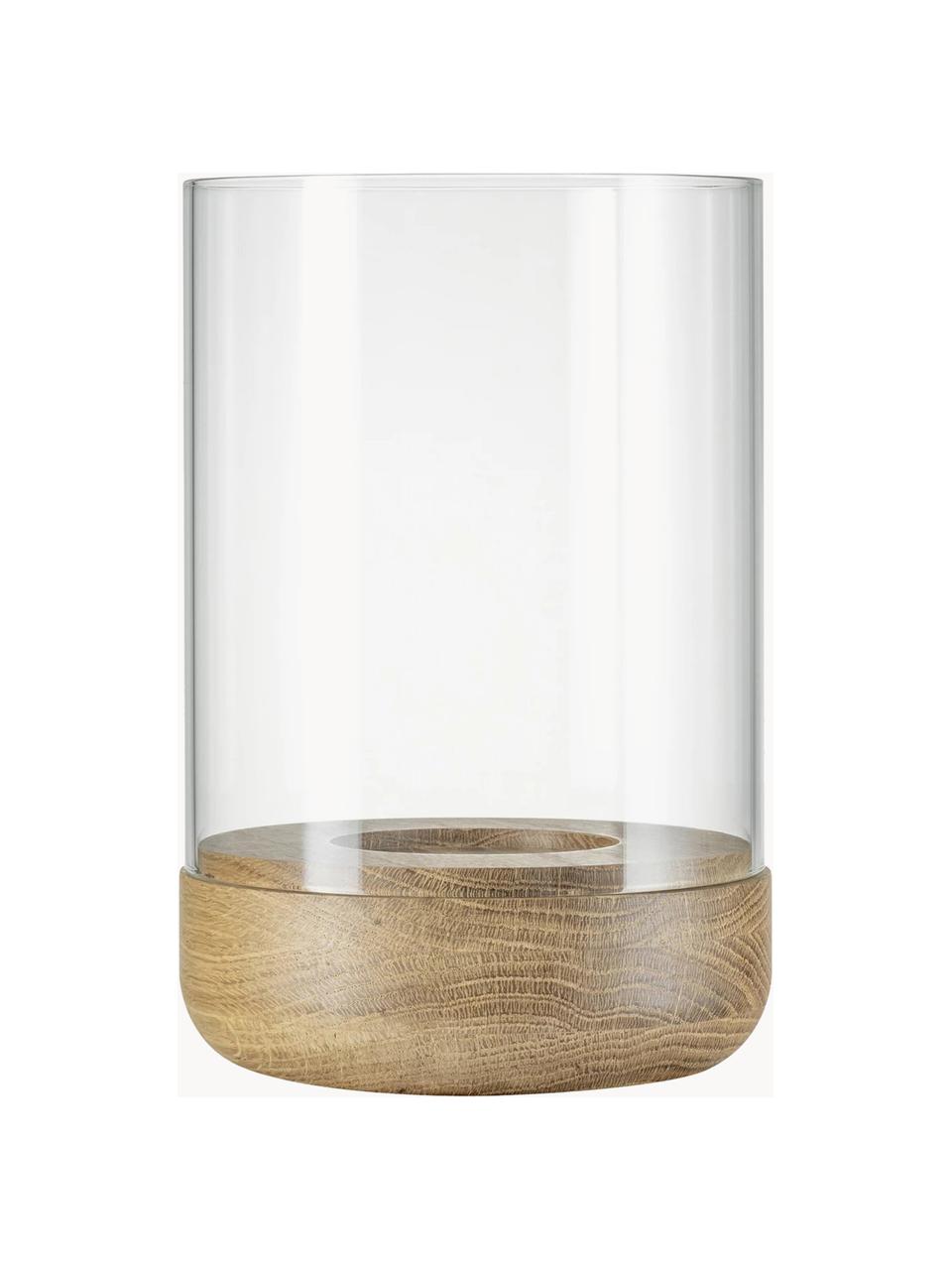 Windlicht Lanto van glas, H 23 cm, Windlicht: glas, Transparant, helder hout, Ø 15 x H 23 cm