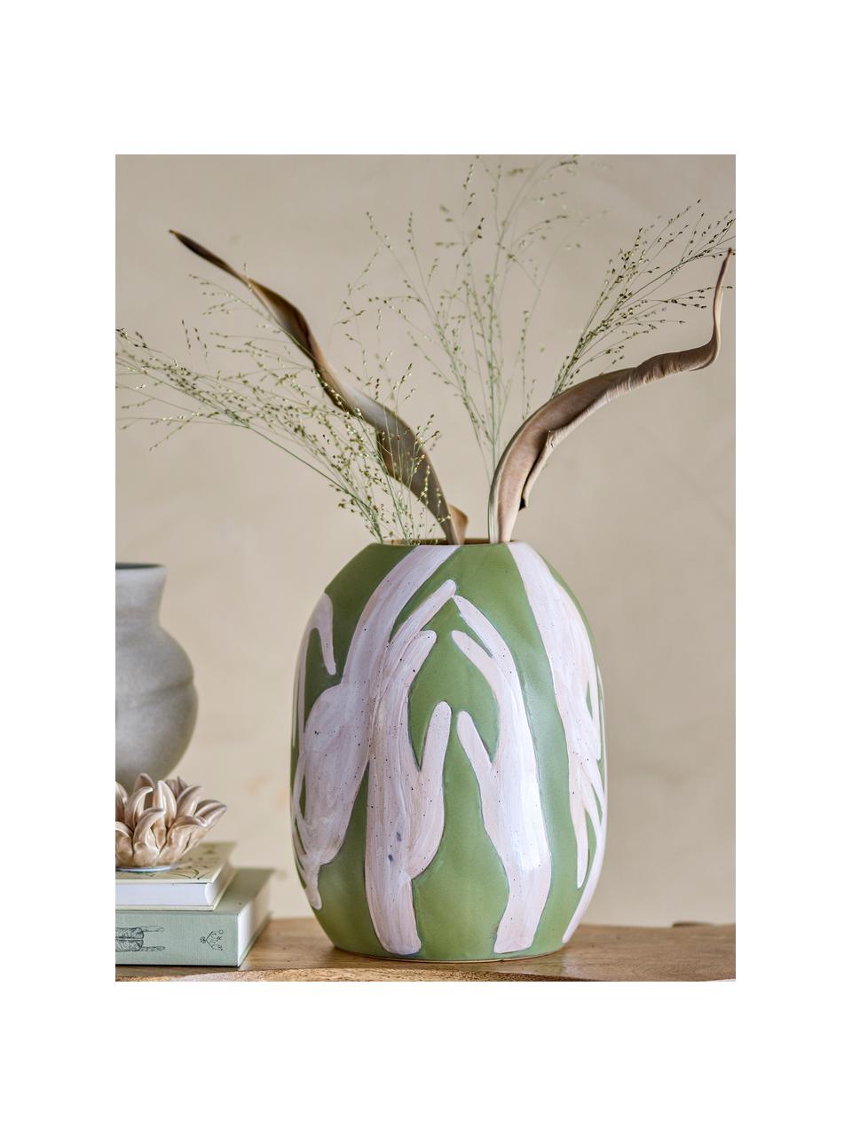 Podlahová váza Adalena, V 31 cm, Kamenina, Zelená, svetlobéžová, Ø 24 x V 31 cm