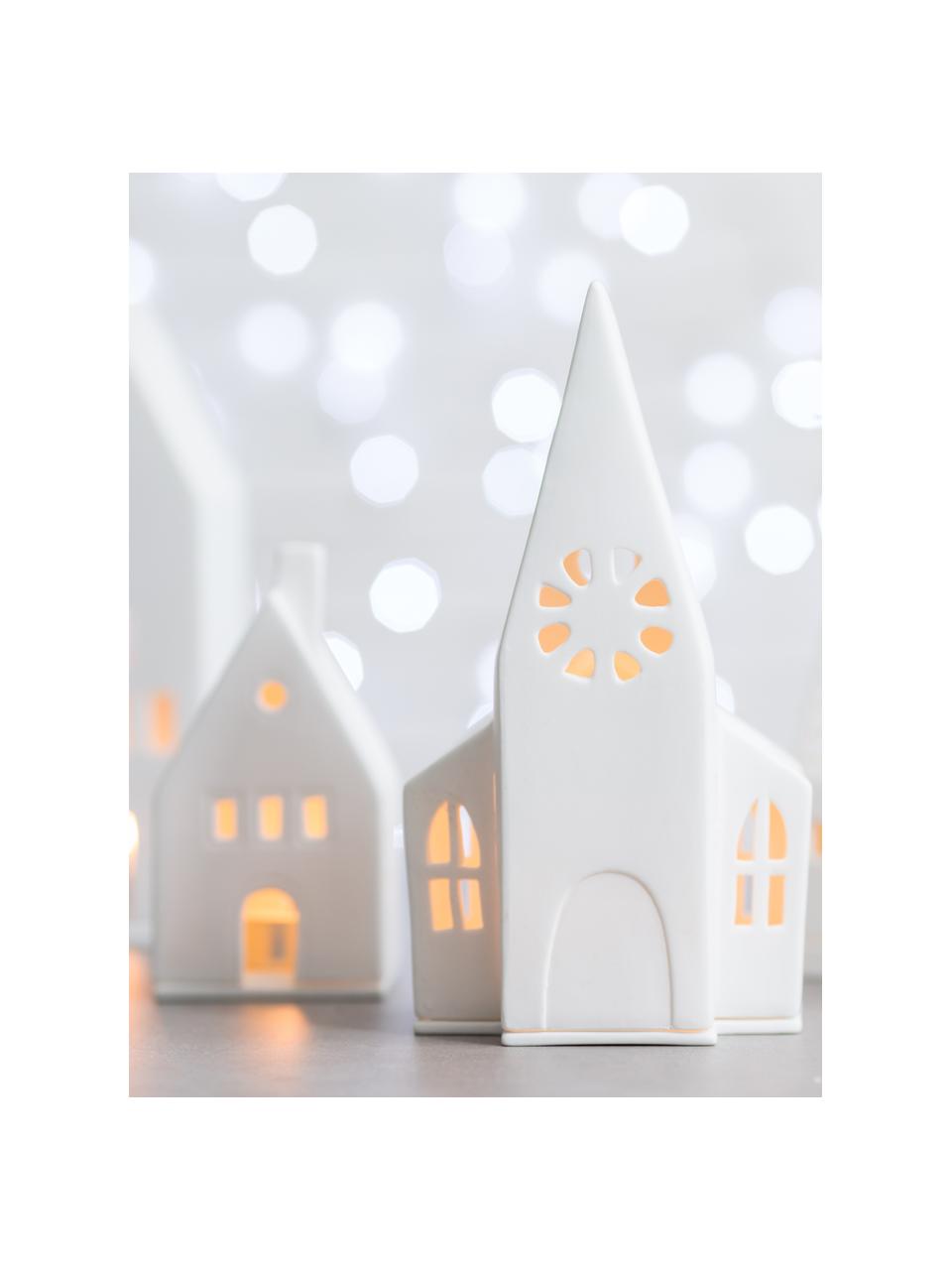 Hoge porseleinen lichthuisje Living, Porselein, Wit, B 8 x H 22 cm