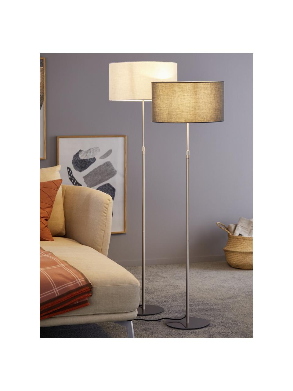 Klassieke vloerlamp Pina in donkergrijs, Lampenkap: stof (sits), Lampvoet: metaal, Grijs, zilverkleurig, Ø 40 x H 150 cm