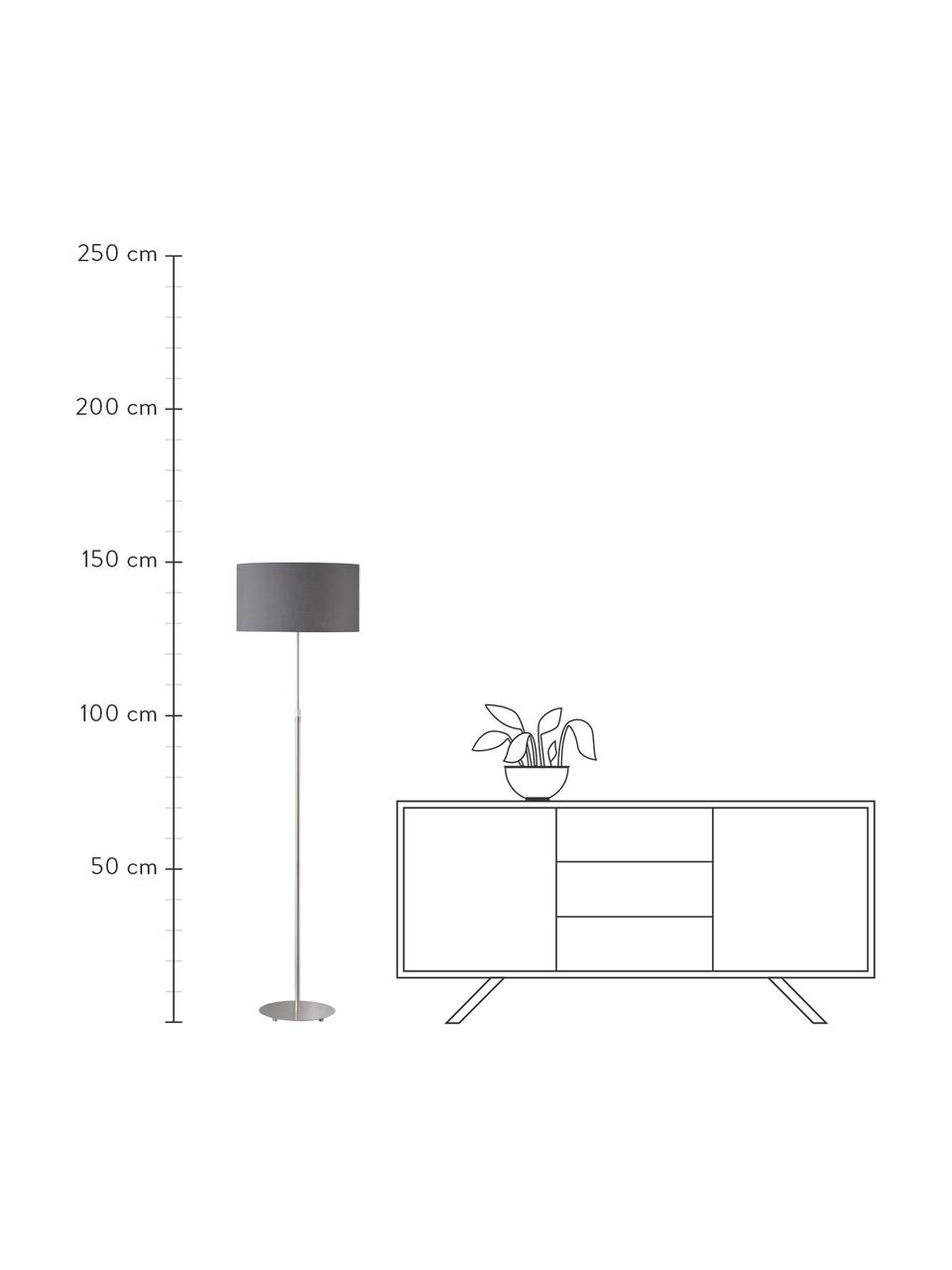 Klassische Stehlampe Pina in Dunkelgrau, Lampenschirm: Stoff (Chintz), Lampenfuß: Metall, Grau, Silberfarben, Ø 40 x H 150 cm