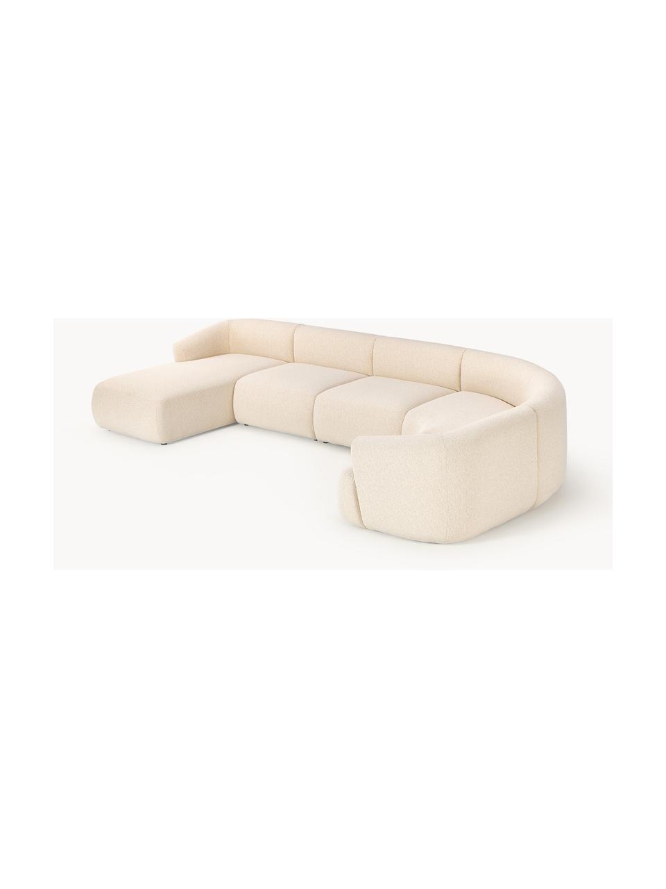 Salon lounge modulable en bouclette Sofia, Bouclette beige clair, larg. 404 x prof. 231 cm, méridienne à droite